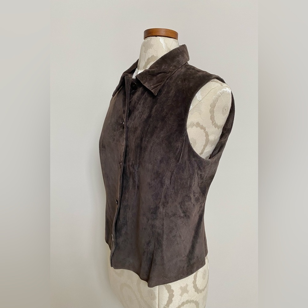 Liz Claiborne Genuine Suede Sleeveless Top /Vest Chocolate Brown  Medium